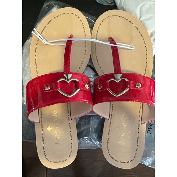 kate spade Shoes - Kate Spade New York Red Patent Leather Spade Heart Buckle Sandals Size 8 NWOT